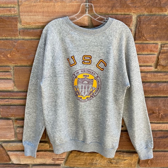 Vintage Belva Sheen 80s USC Crewneck Sweatshirt Men Size L Gray Gear Made In USA - Picture 1 of 6